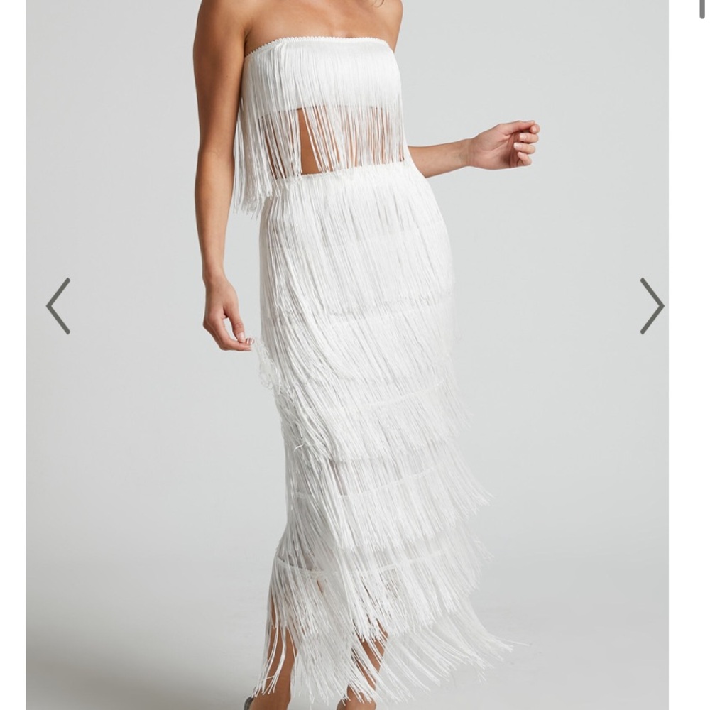 AMALEE FRINGE TWO PIECE SKIRT SET IN WHITE | Showpo Size 0 US, 6 AU